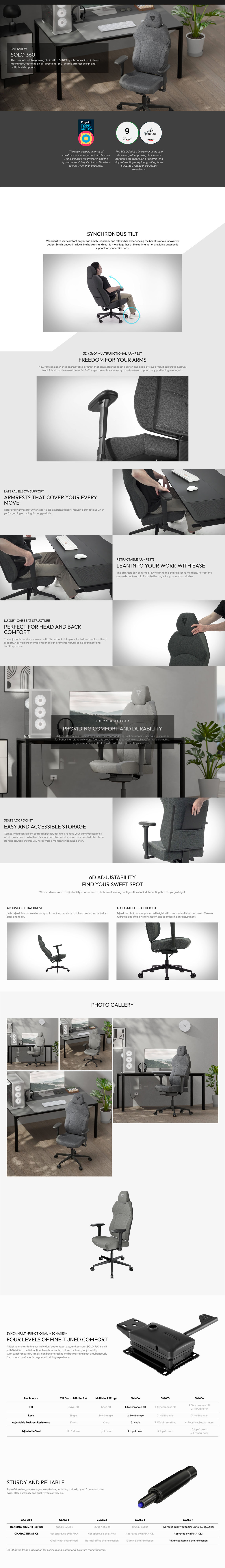 ThunderX3 SOLO 360 Loft Air Gaming Chair - Dark Grey