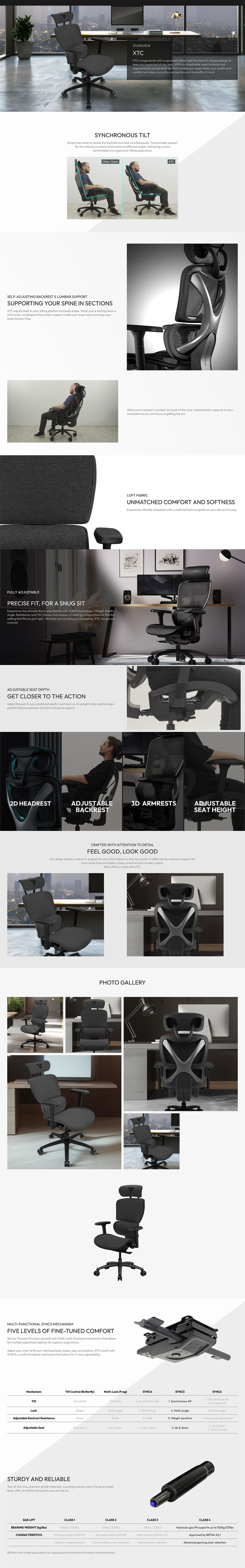 ThunderX3 XTC Loft Ergonomic Ergonomic Chair - Dark Grey