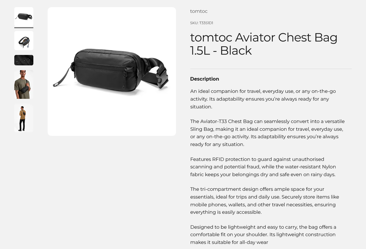 tomtoc Aviator Chest Bag 1.5L - Black