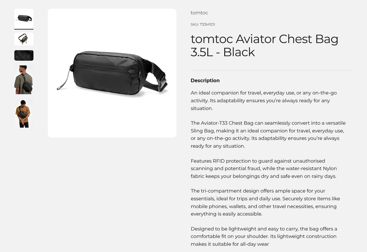 tomtoc Aviator Chest Bag 3.5L - Black