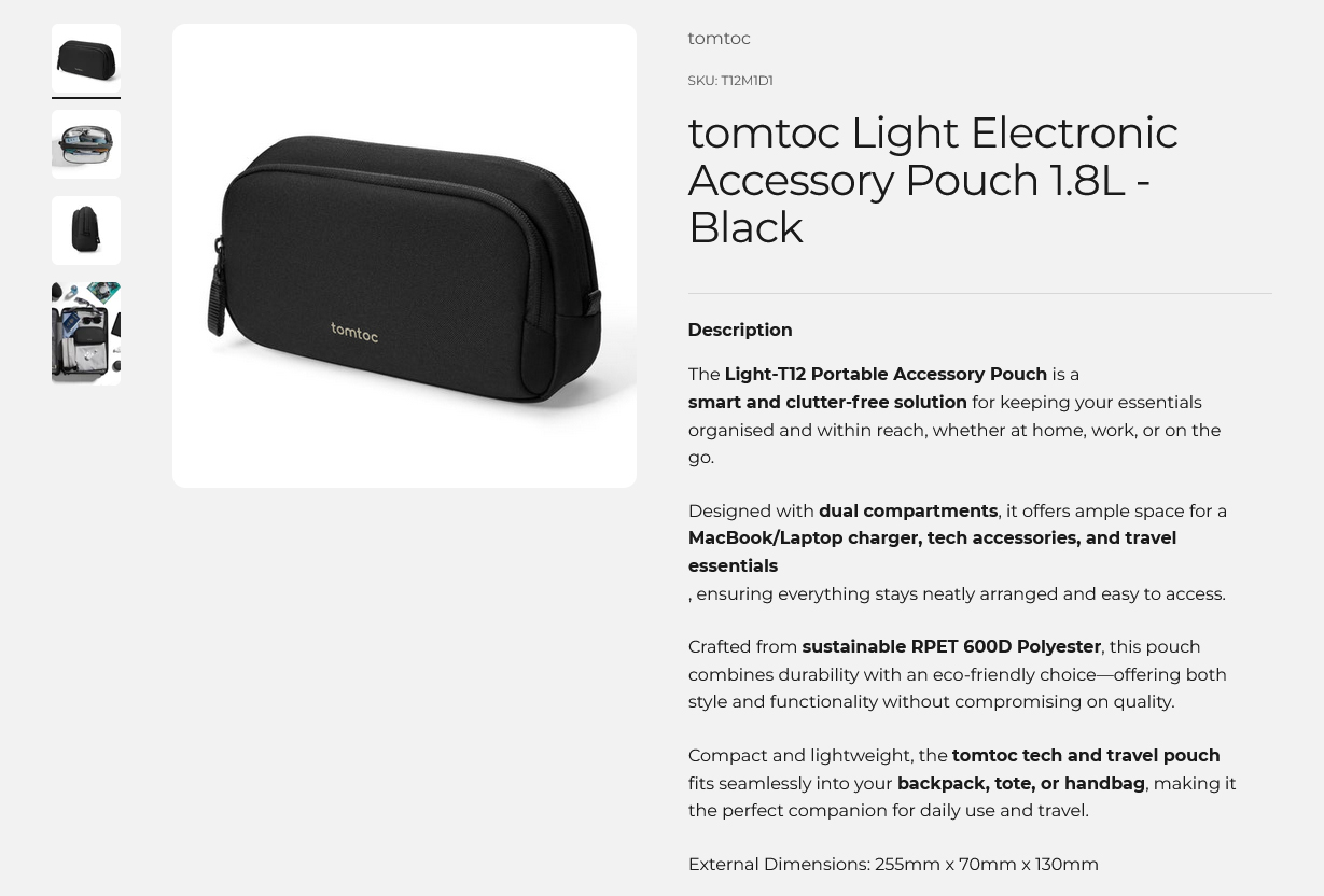 tomtoc Electronic Accessory Pouch 1.8L - Black