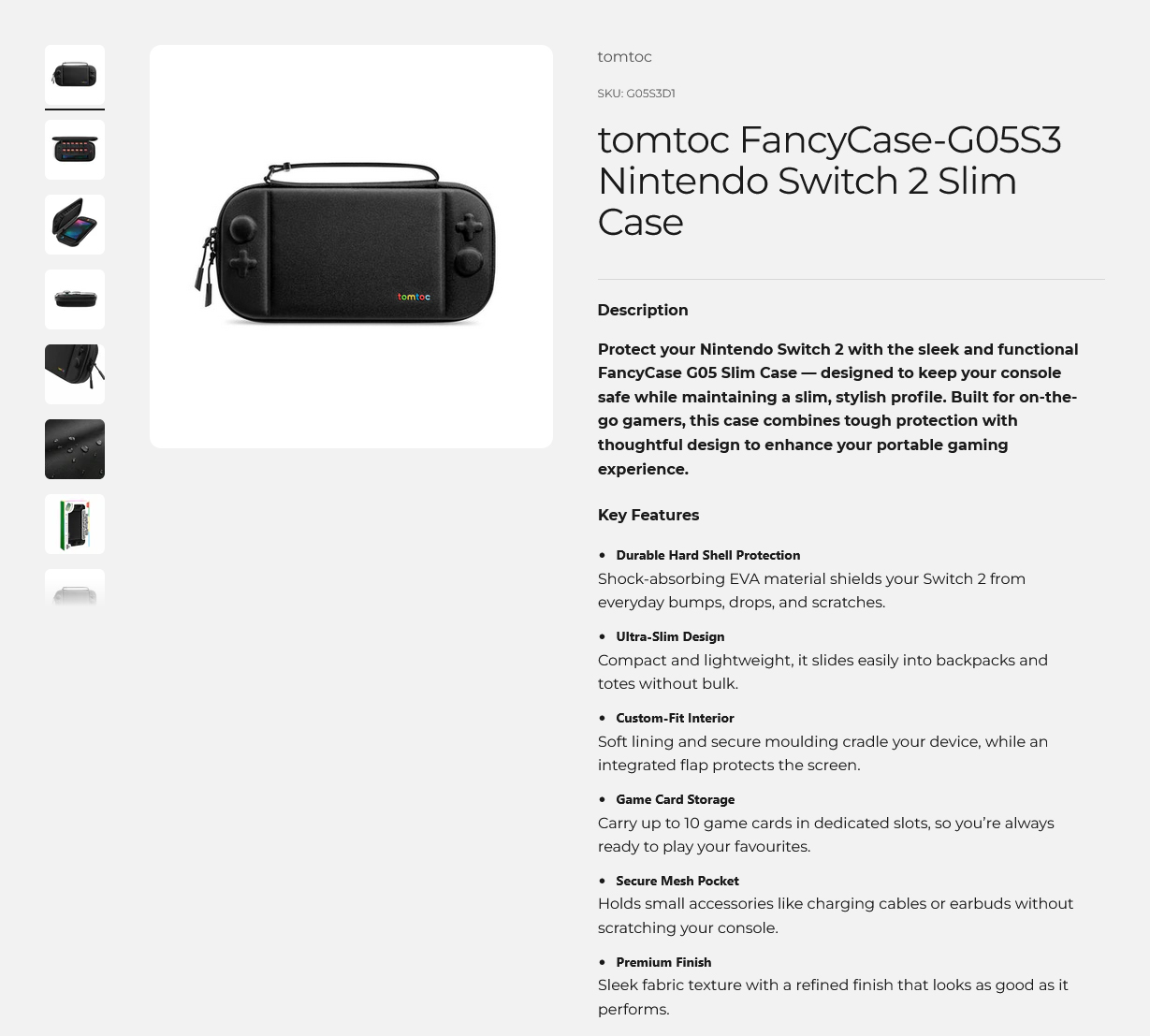 tomtoc FancyCase-G05S3 Nintendo Switch 2 Slim Case - Black