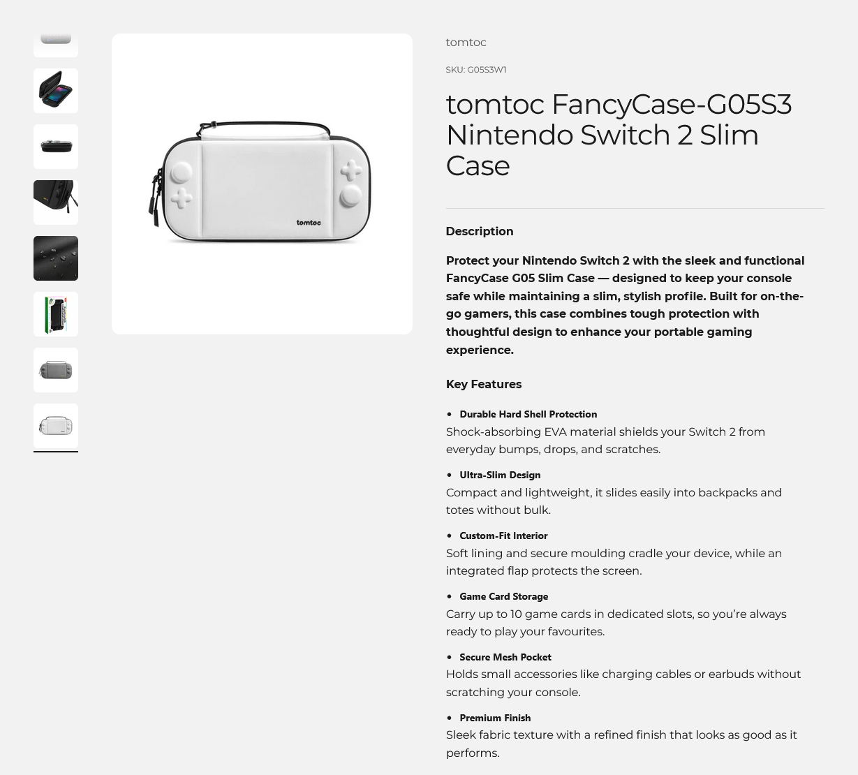 tomtoc FancyCase-G05S3 Nintendo Switch 2 Slim Case - White