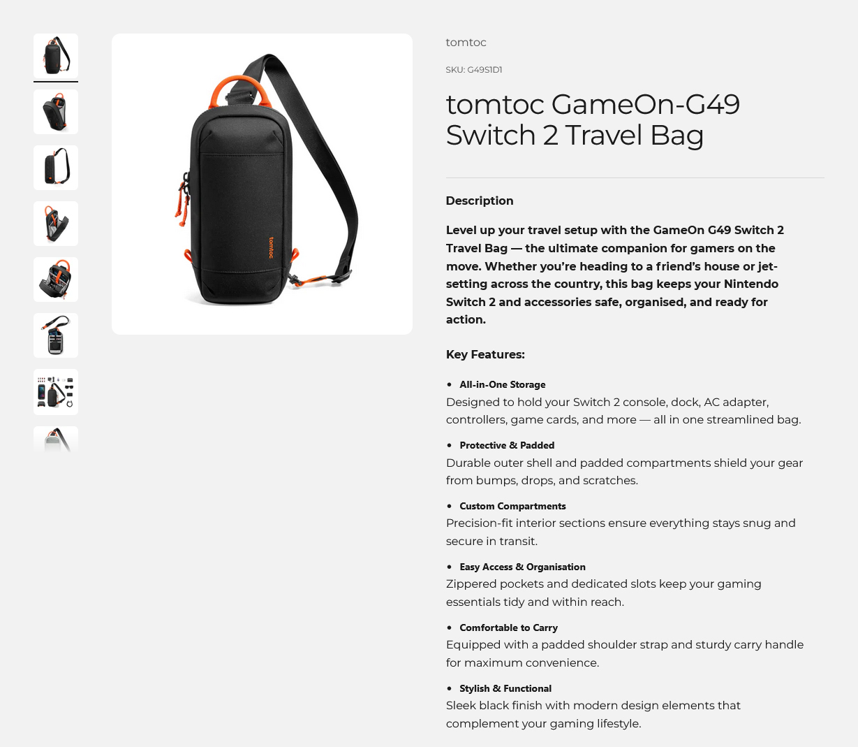 tomtoc GameOn-G49 Switch 2 Travel Bag - Black