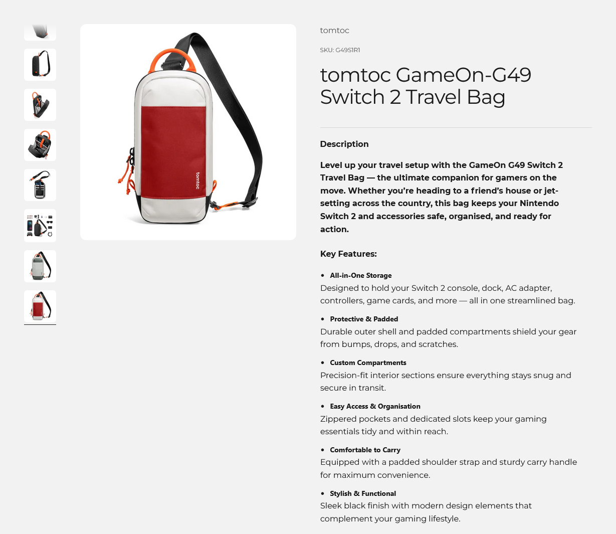 tomtoc GameOn-G49 Switch 2 Travel Bag - Red