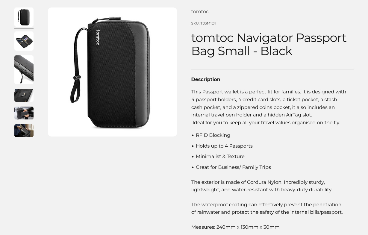 tomtoc Navigator Passport Bag Small - Black