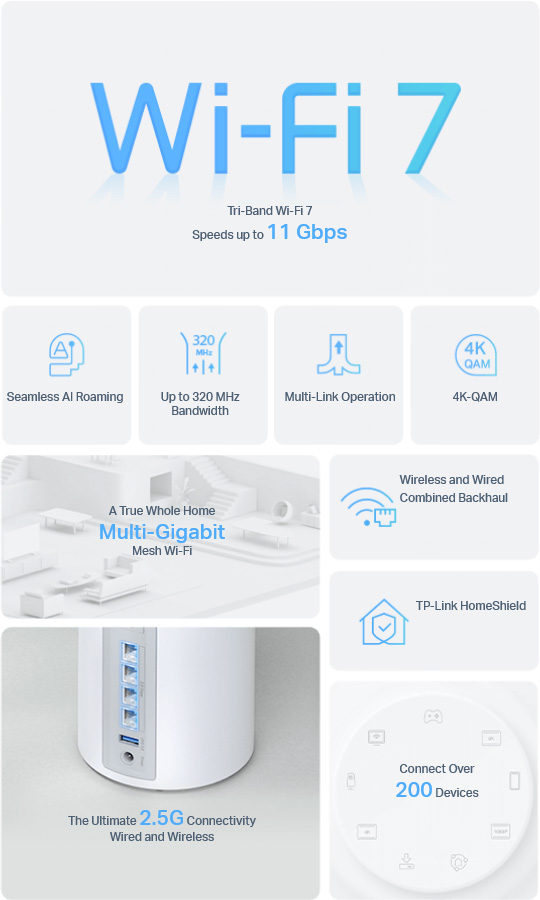 TP-Link Deco BE65 BE11000 Whole Home Mesh Wi-Fi 7 Router - 1-pack