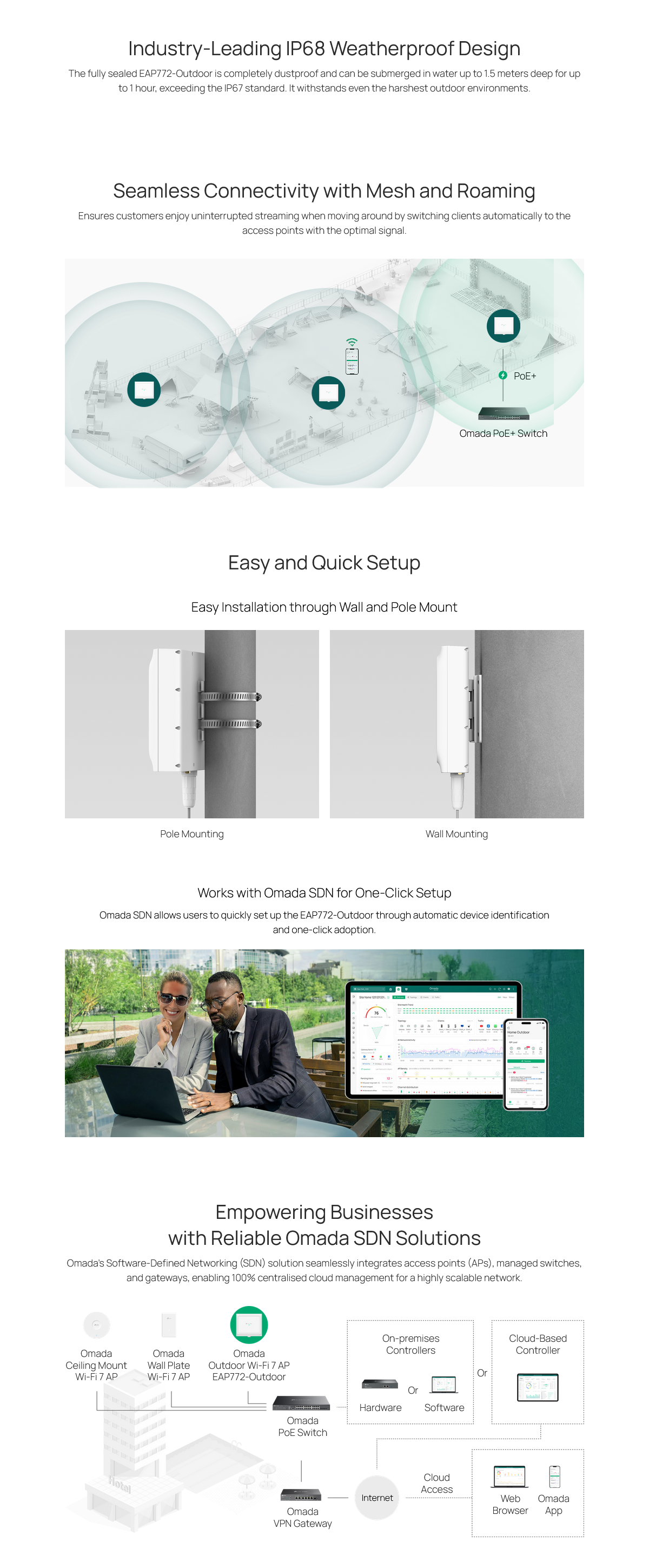 TP-Link EAP772-Outdoor Omada Tri-Band Omnidirectional BE9300 Indoor/Outdoor Wi-Fi 7 Access Point