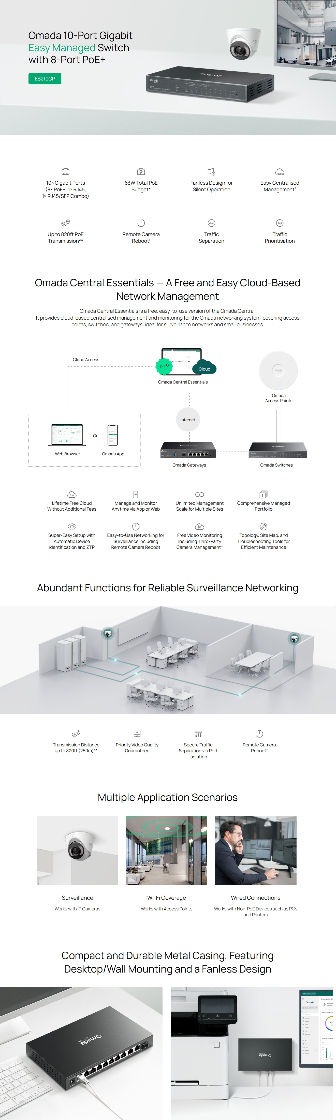 TP-Link ES210GP Omada 10-Port Gigabit Easy Managed Switch with 8-Port PoE+