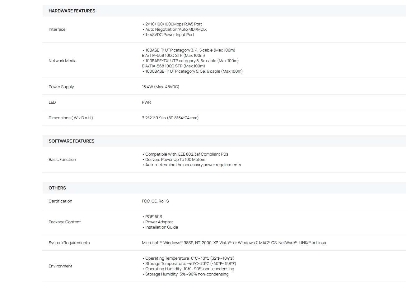 TP-Link POE150S Omada POE Injector