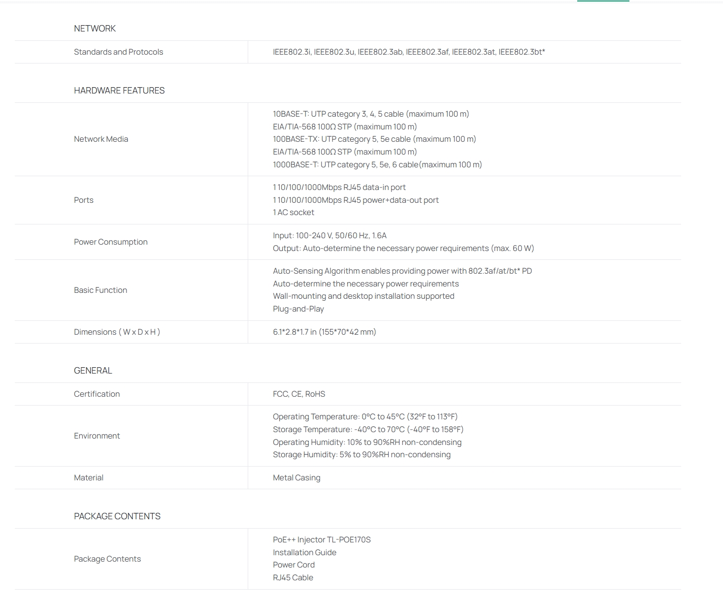 TP-Link POE170S Omada POE++ Injector