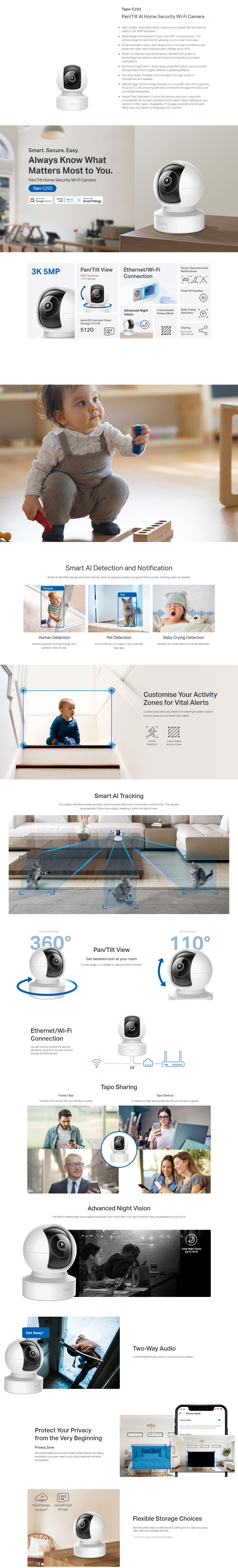 TP-Link Tapo C232 Pan/Tilt AI Home Security Wi-Fi Camera