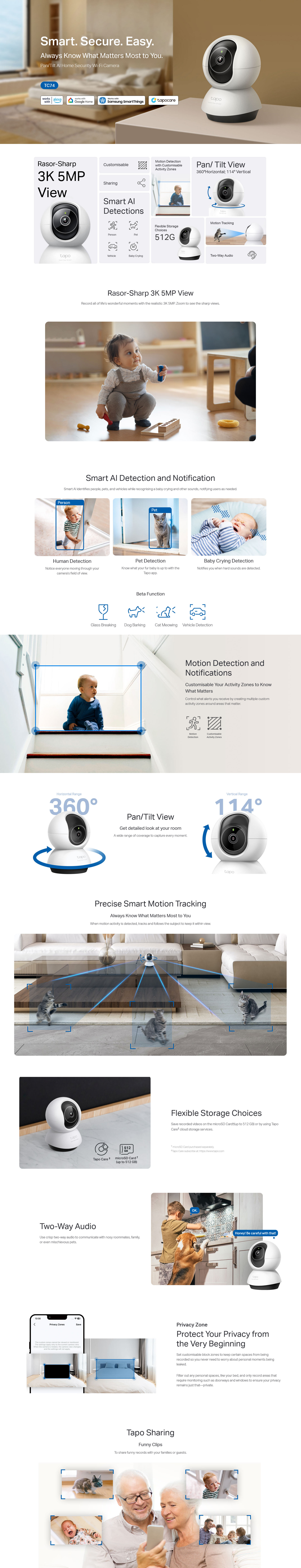 TP-Link TC74 Pan/Tilt AI Home Security Wi-Fi Camera