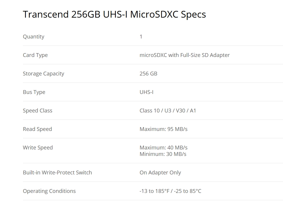 Transcend 300S 256GB UHS-I U3 A1 microSD with Adapter