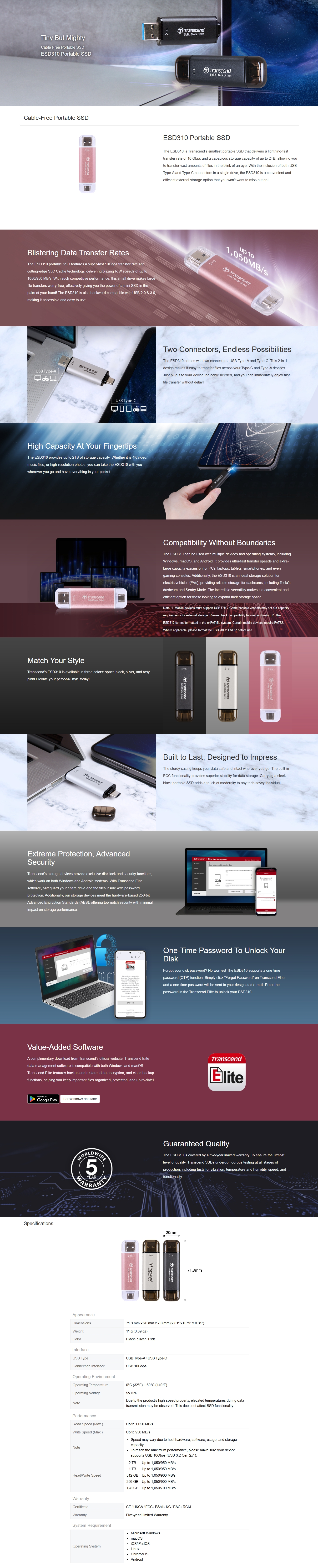 Transcend ESD310 1TB USB-A/C Portable SSD