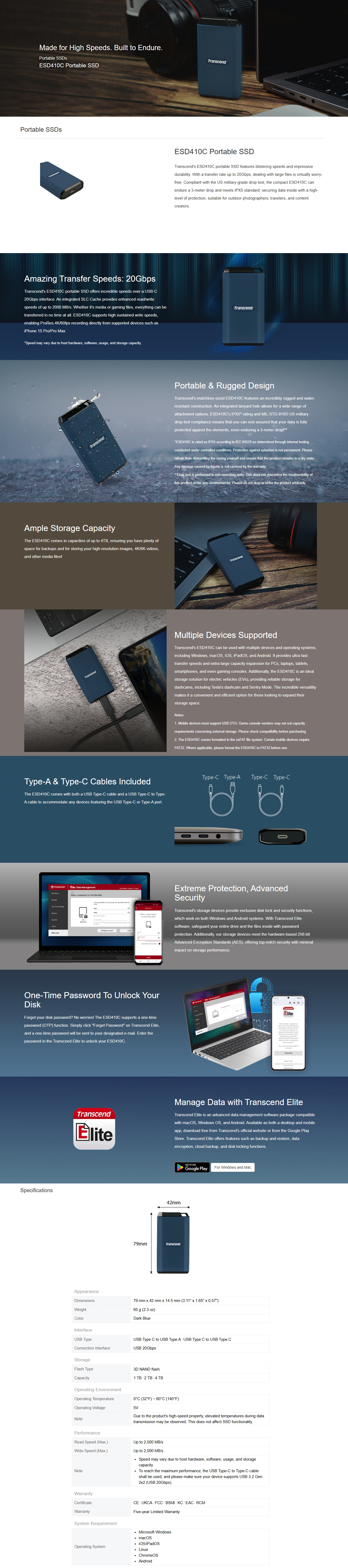 Transcend ESD410C 2TB USB-C External Portable SSD