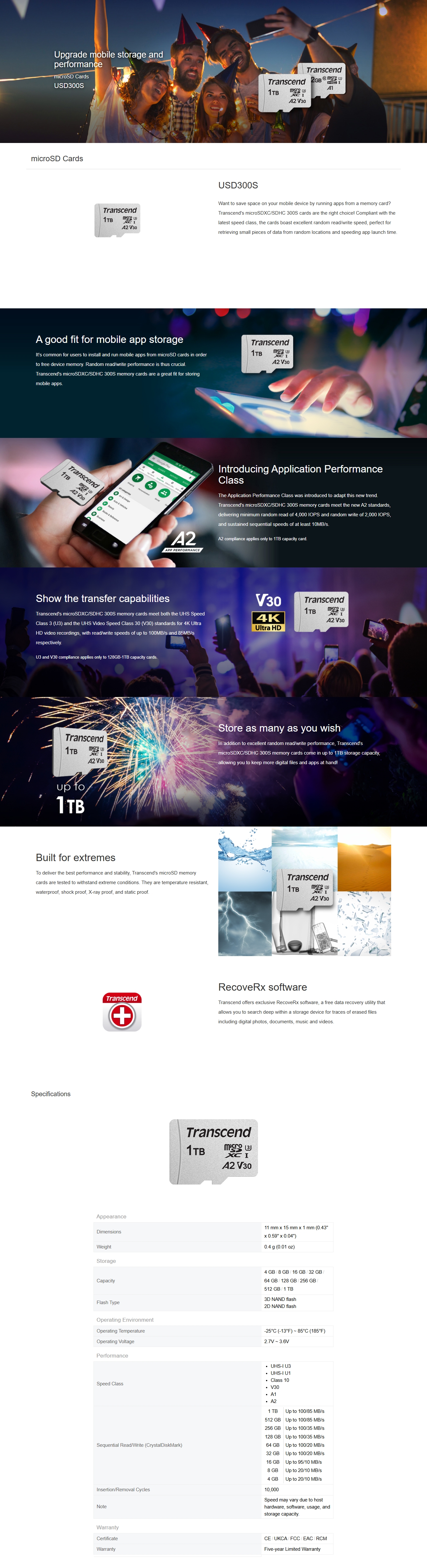 Transcend USD300S 1TB UHS-I U3 A1 MicroSD Card