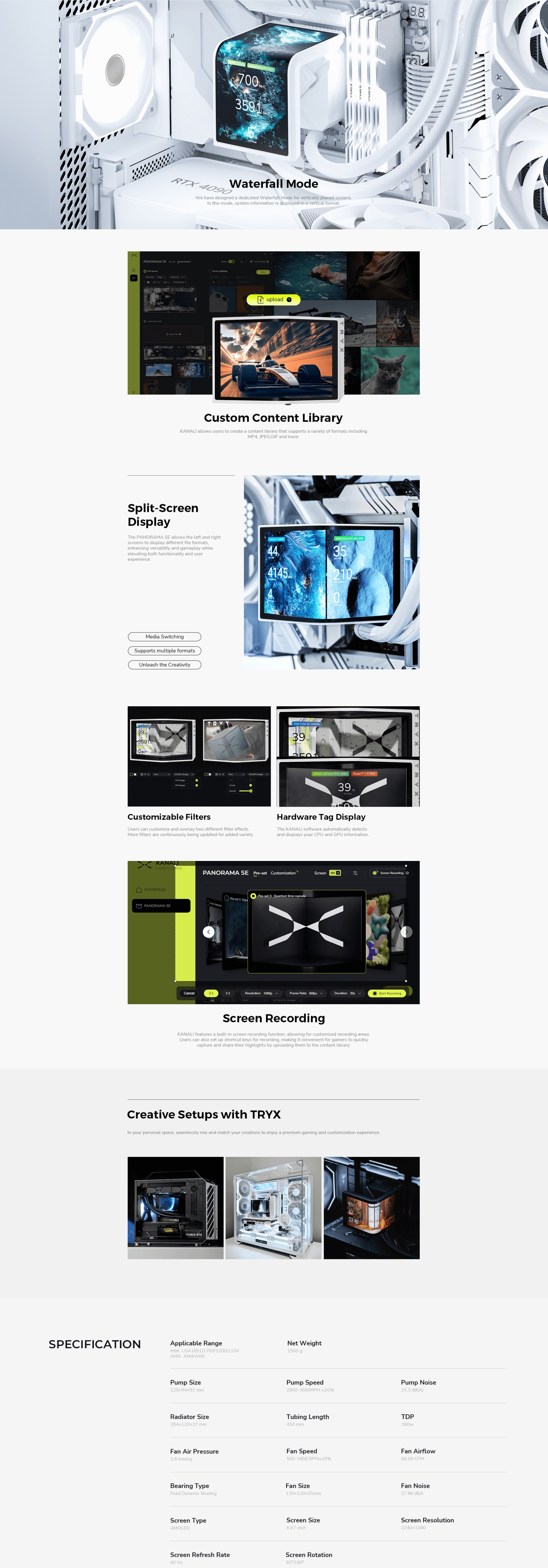 TRYX PANORAMA SE ARGB L-Shaped AMOLED 360mm Liquid CPU Cooler - White