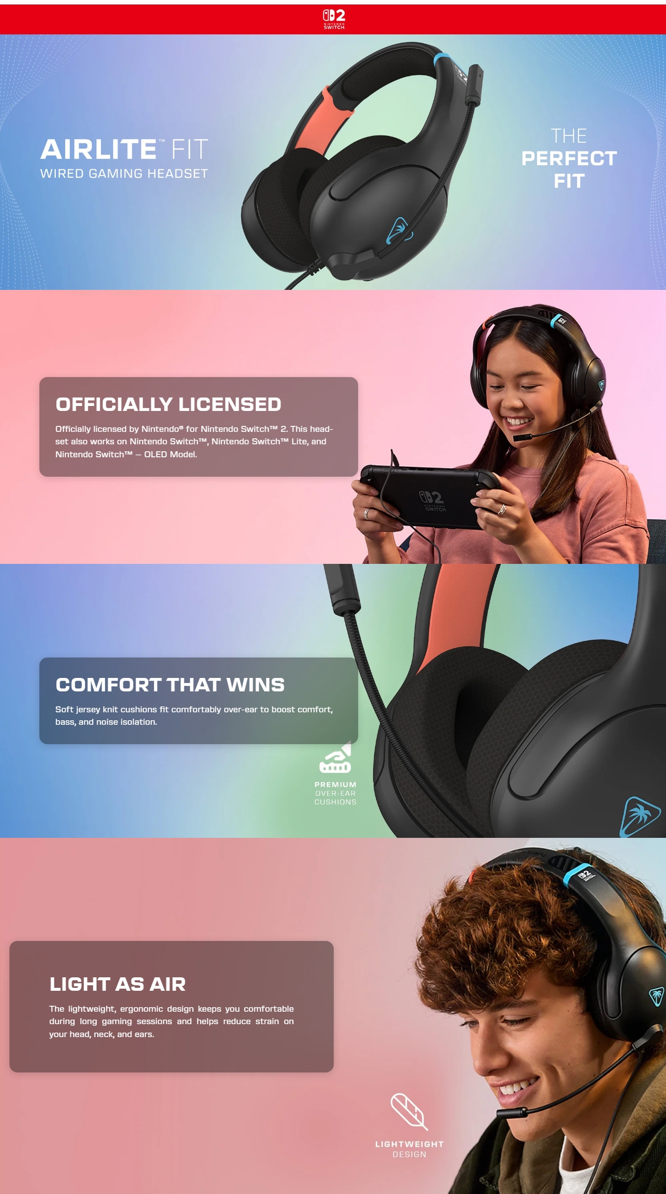 Turtle Beach Airlite Fit Headset for Nintendo Switch 2 - Charcoal/Black