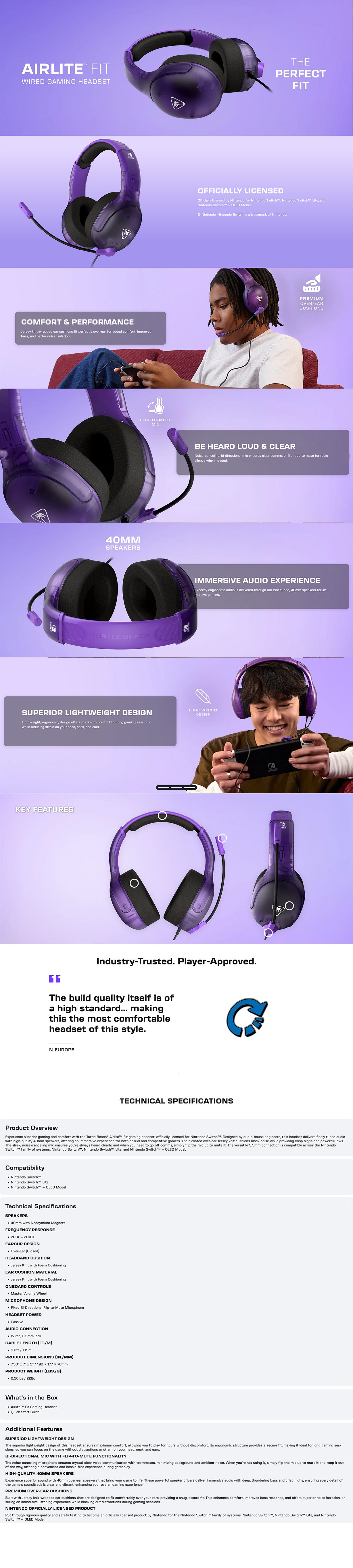 Turtle Beach Airlite Fit Wired Gaming Headset - Ghost Purple