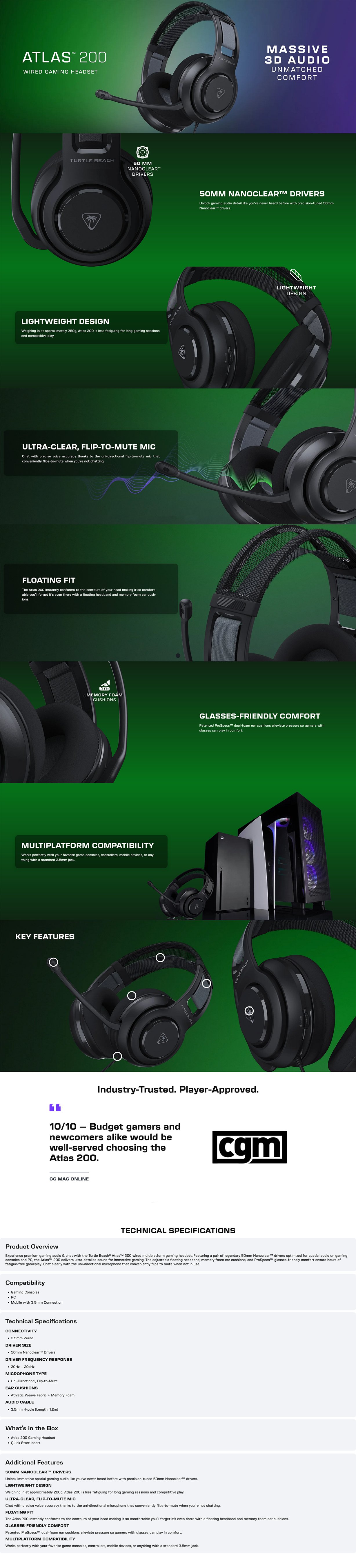 Turtle Beach Atlas 200 Multiplatform Headset - Black