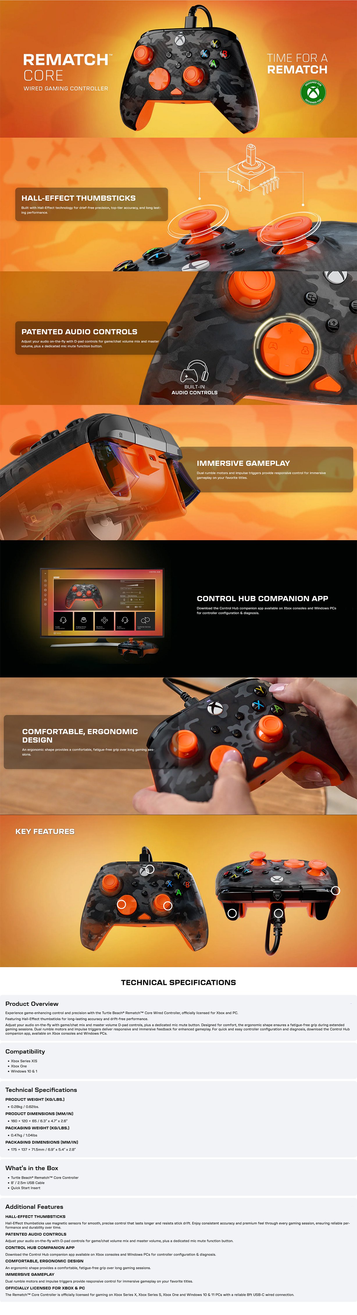 Turtle Beach REMATCH Core Wired Gaming Controller - Ghost Black Camo/Orange
