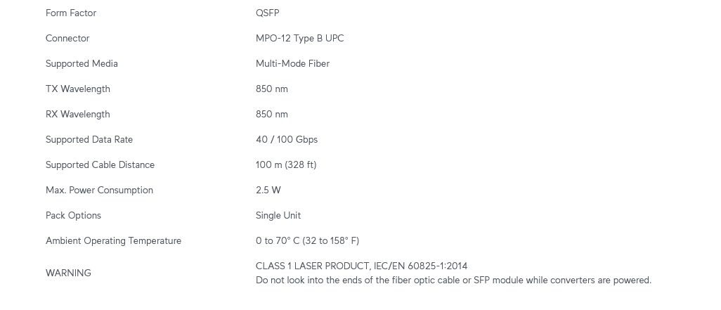 Ubiquiti Networks 100G SR4 Multi-Mode Optical Module
