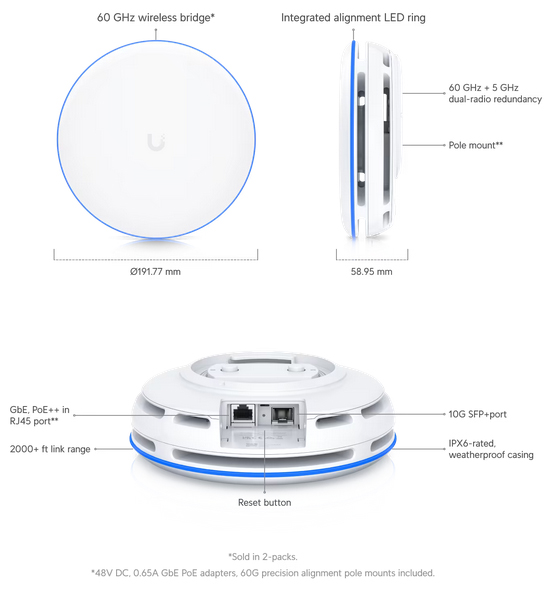 Ubiquiti Networks UniFi PoE++ 60GHz Building Bridge XG with 10G SFP+ - 2 Pack