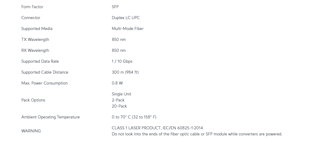 Ubiquiti UFiber 10Gbps Multi-Mode Optical Module - Single Pack