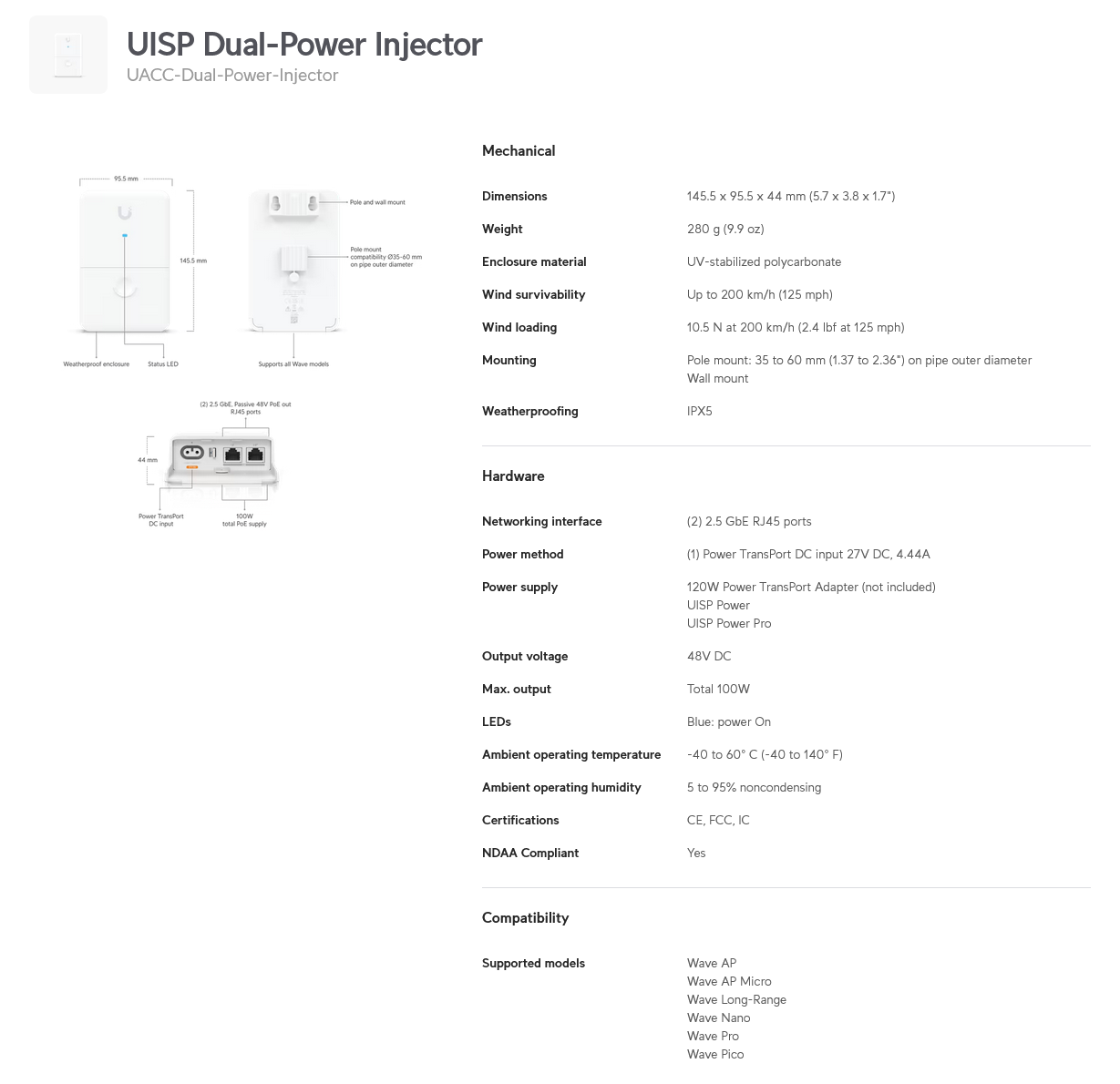 Ubiquiti UISP Dual-Power Injector