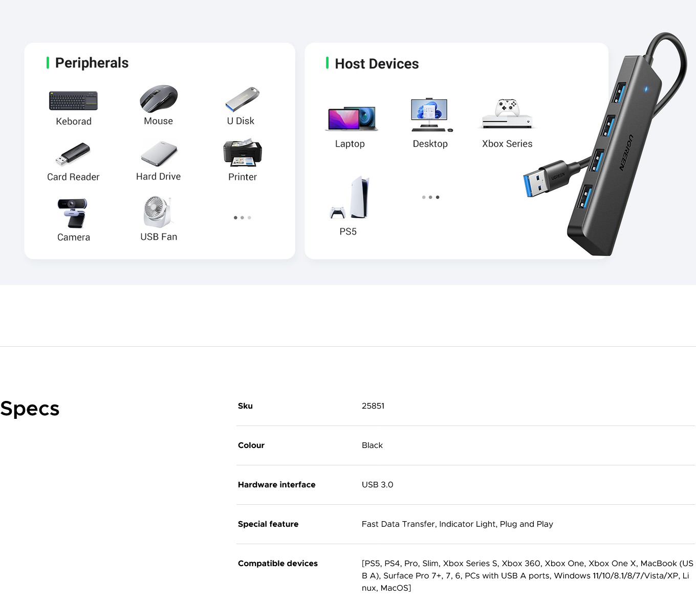UGREEN 25851 4 Port USB 3.0 Hub