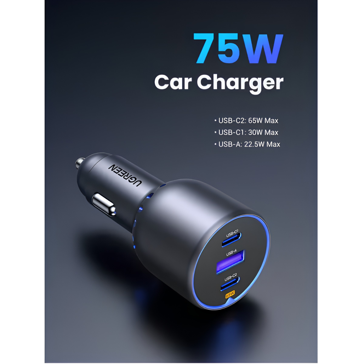 UGREEN 35024 75W 3-Port Car Charger