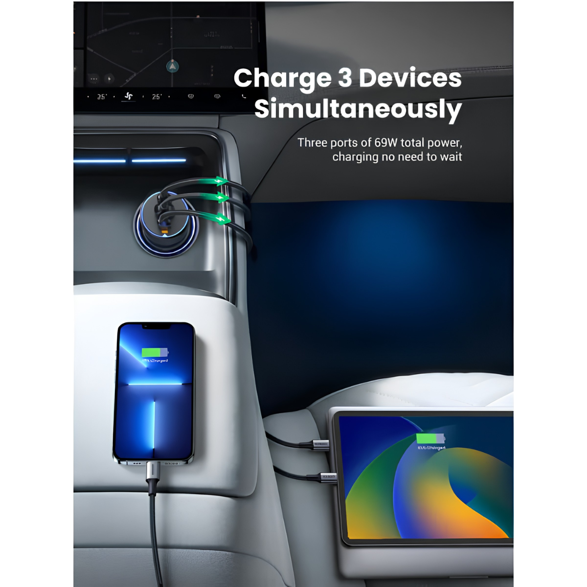 UGREEN 35024 75W 3-Port Car Charger