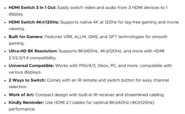 UGREEN 3-IN-1 Out 4K@120Hz HDMI 2.1 KVM Switch