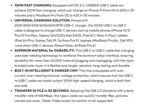 UGREEN 45064 2m 100W USB-C to USB-C Cable - Gray