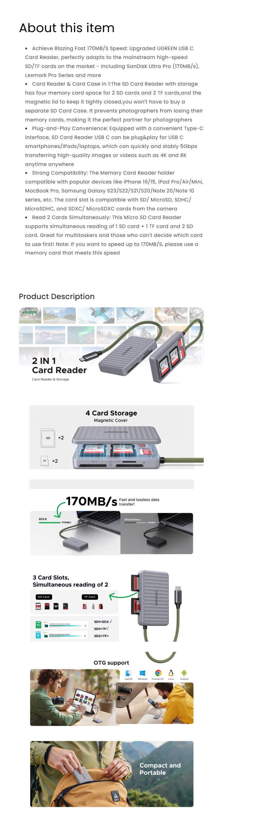 UGREEN 55886 USB-C to SD/TF Card Reader