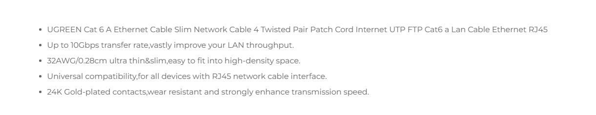 UGREEN 70331 0.5m Cat6a Ethernet RJ45 Cable - Black