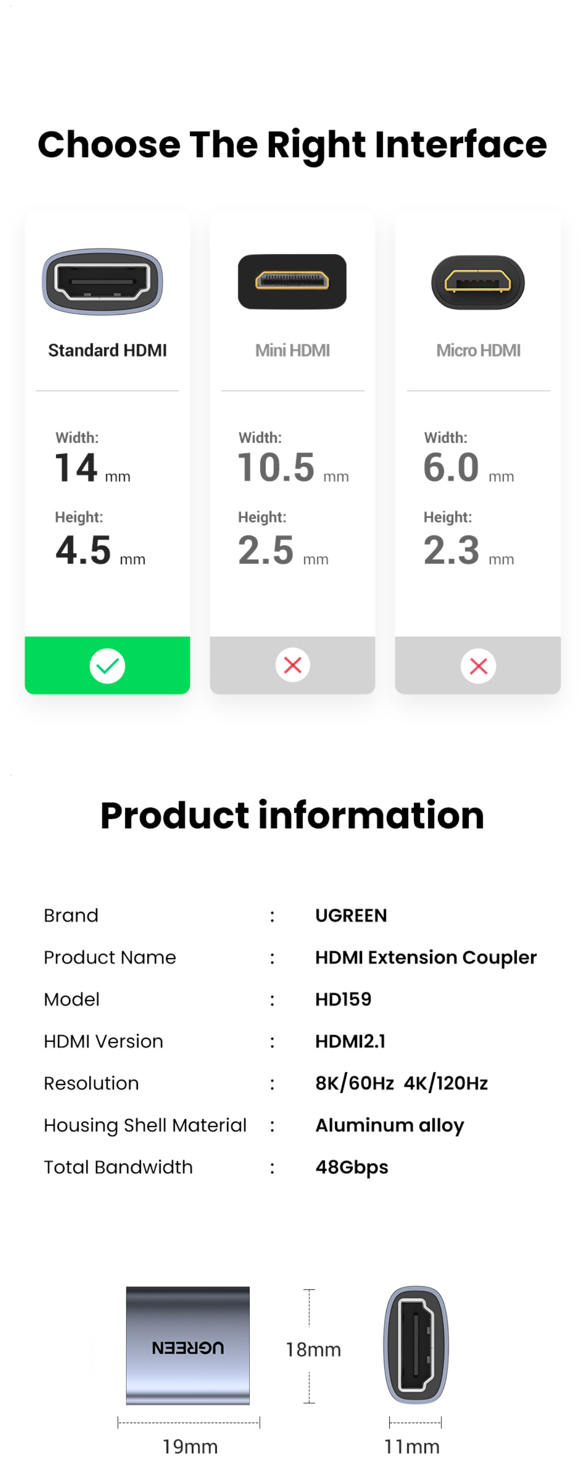 UGREEN 90592 8K HDMI Female to Female Adapter