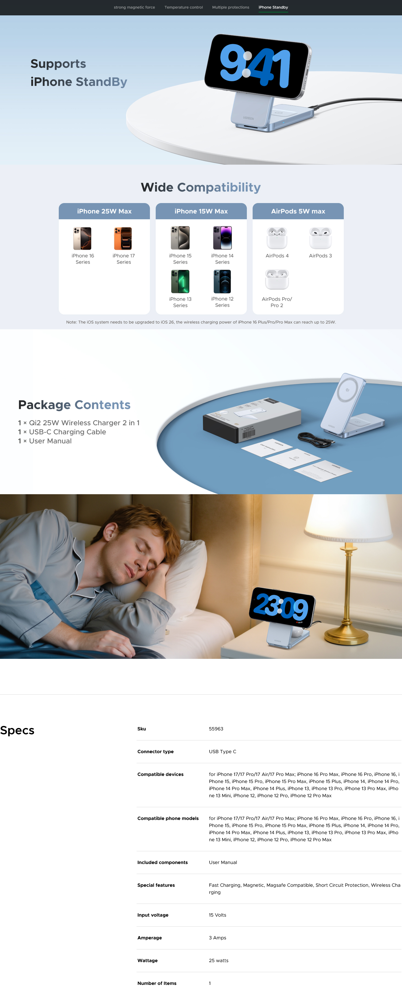 UGREEN MagFlow 25W Qi2 2-in-1 Magnetic Wireless Charger