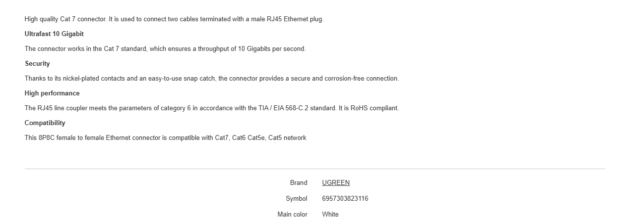 Ugreen RJ 45 Network Connector