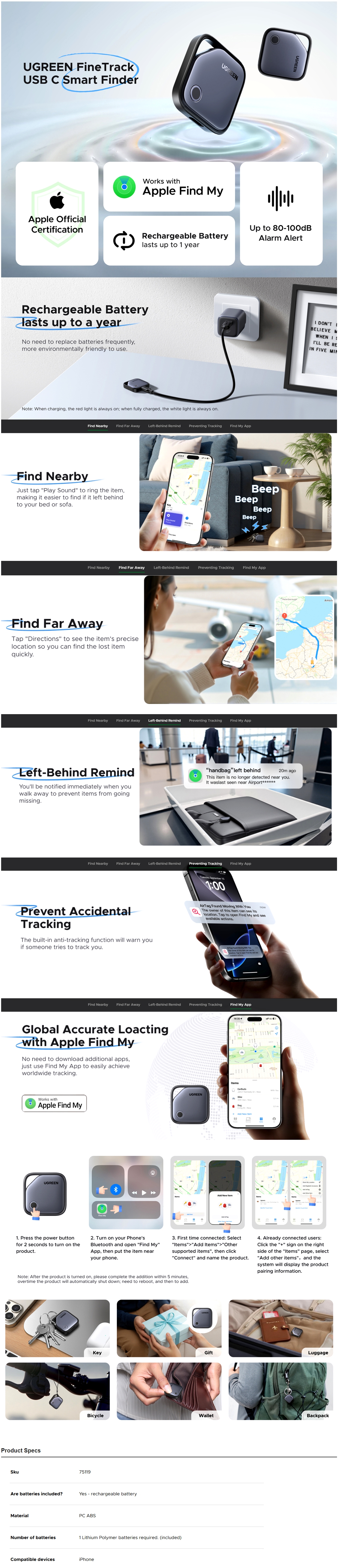 UGREEN Smart Finder 2 for Apple - 2 Pack