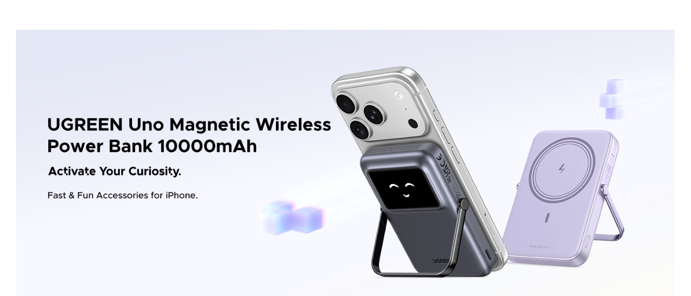 UGREEN Uno 10000mAh Qi2 15W Wireless USB-C Power Bank - Gray