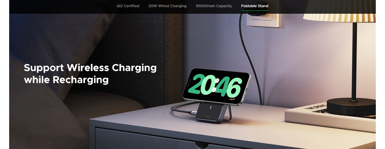 UGREEN Uno 10000mAh Qi2 15W Wireless USB-C Power Bank - Gray