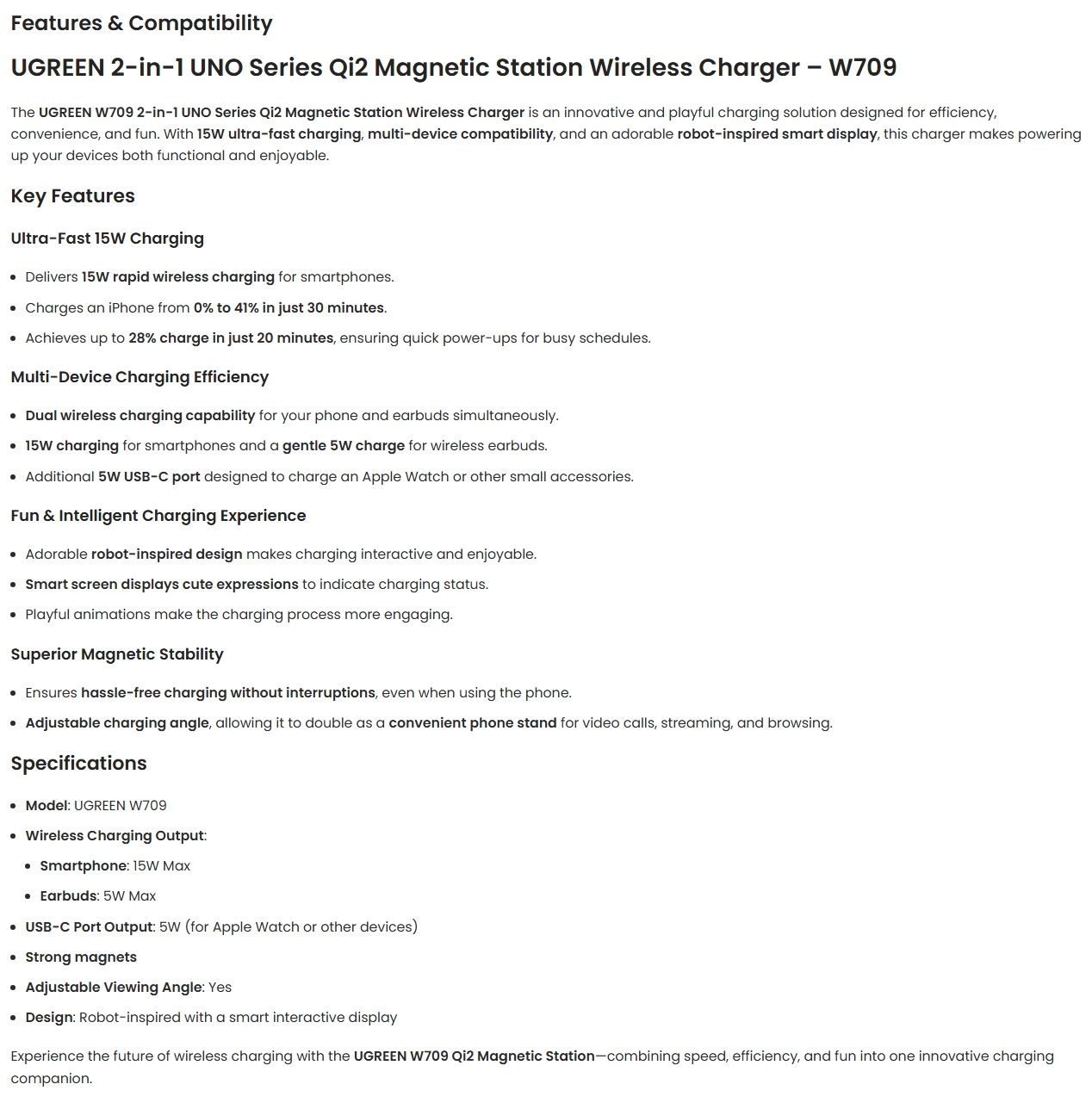 UGREEN Uno 15W Qi2 2-in-1 Magnetic Wireless Charger