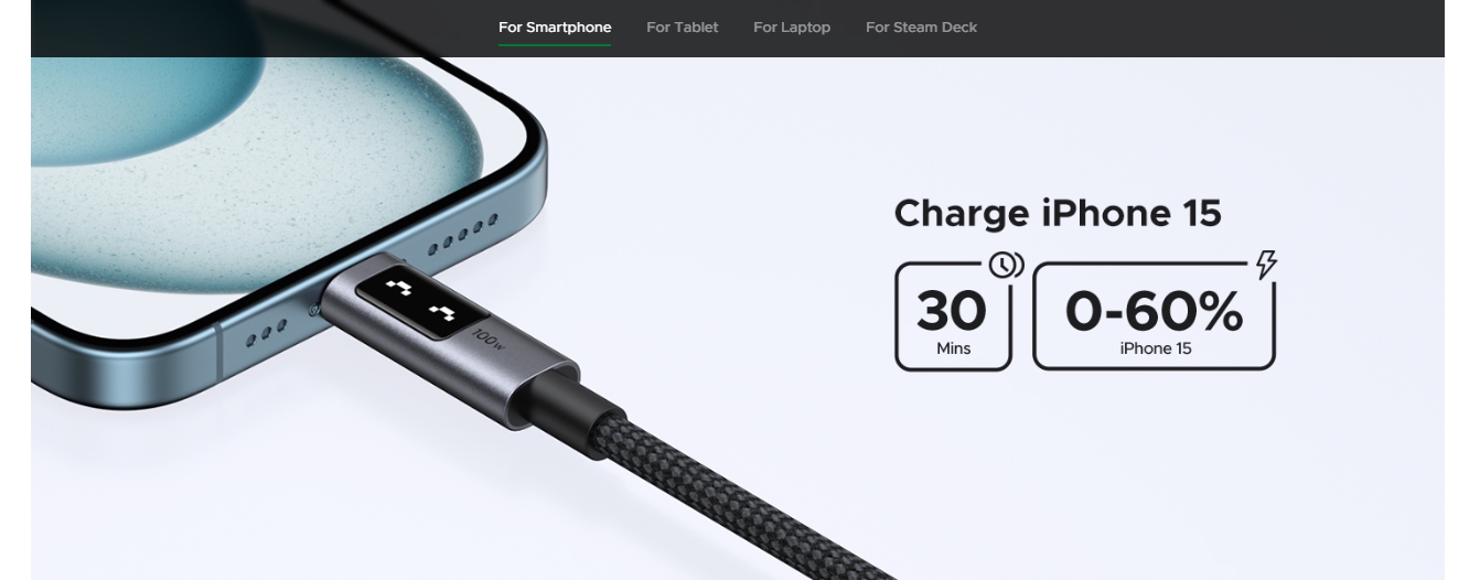 UGREEN Uno 35501 1m 100W USB-C to USB-C Braided Cable - Gray
