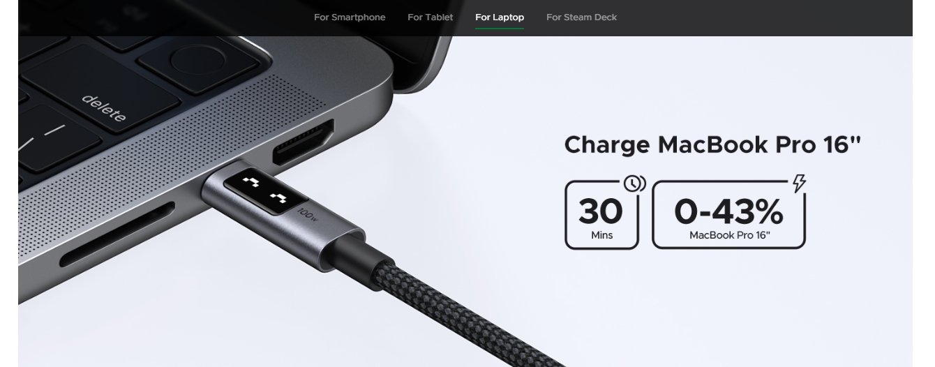 UGREEN Uno 35501 1m 100W USB-C to USB-C Braided Cable - Gray
