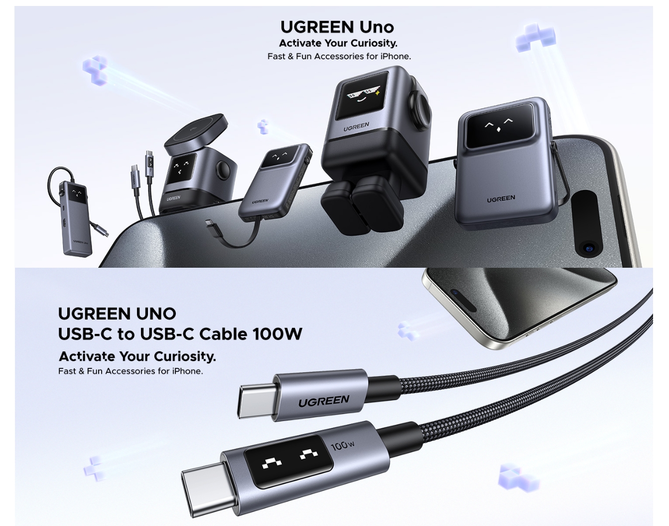 UGREEN Uno 35501 1m 100W USB-C to USB-C Braided Cable - Gray