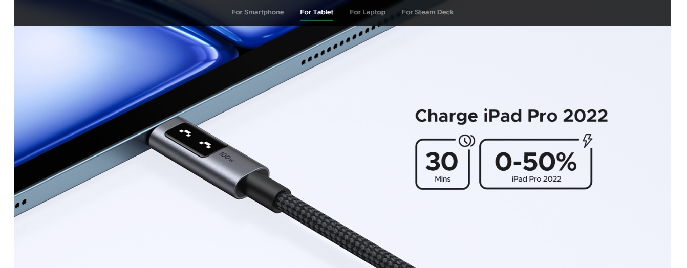 UGREEN Uno 35501 1m 100W USB-C to USB-C Braided Cable - Gray