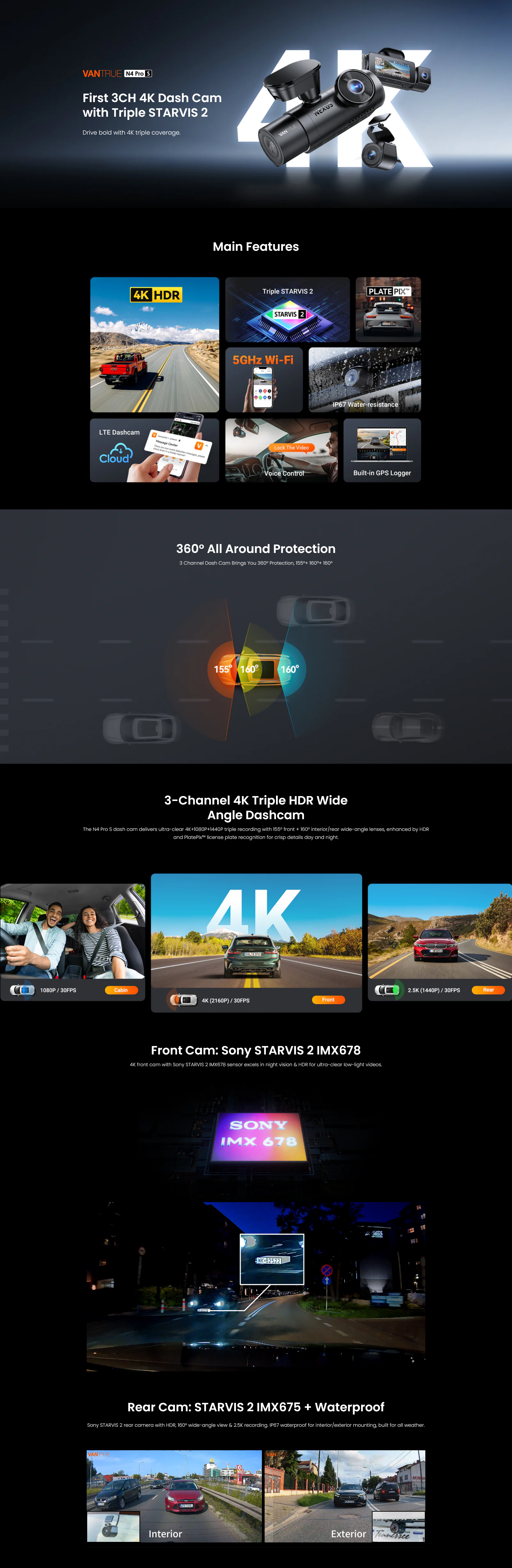 Vantrue N4 Pro S 3-Channel 4K WiFi Dash Cam