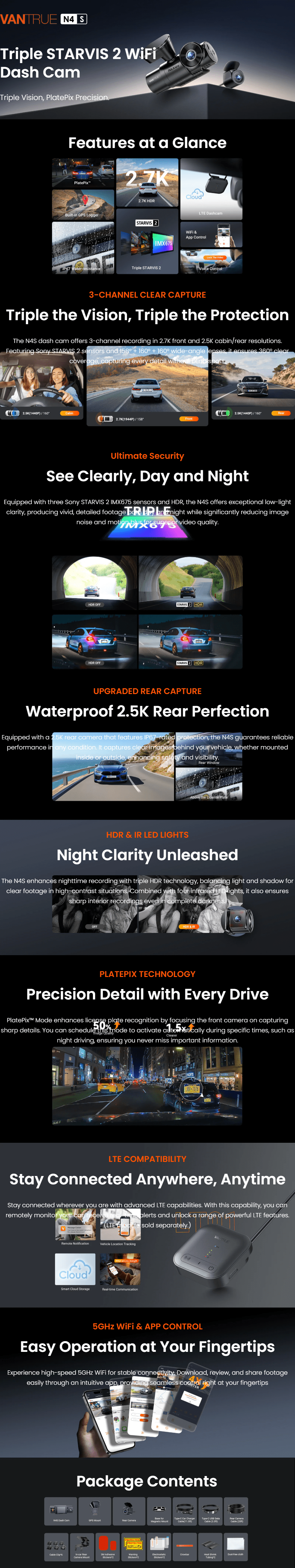Vantrue N4S 3-Channel GPS WiFi Dash Cam